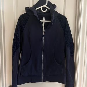 Lululemon special edition scuba hoodie navy with velvet detail on arm size 10